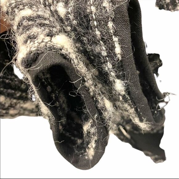 ZARA Boiled Wool Blazer Jacket Tie Waist Black Cream M - Picture 3 of 8